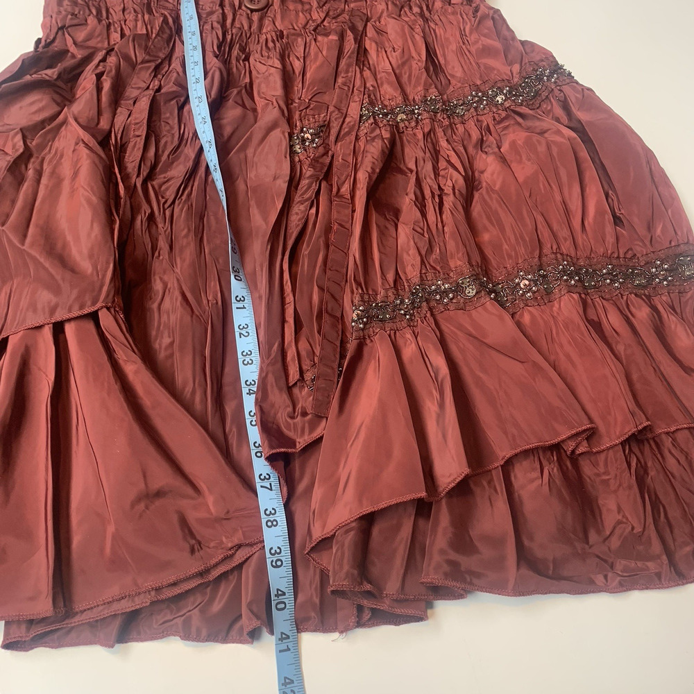 Pretty Angel Dress Womens Large Tiered Silk Blend Boho Whimsigoth Beaded‎ Maroon - Picture 8 of 11